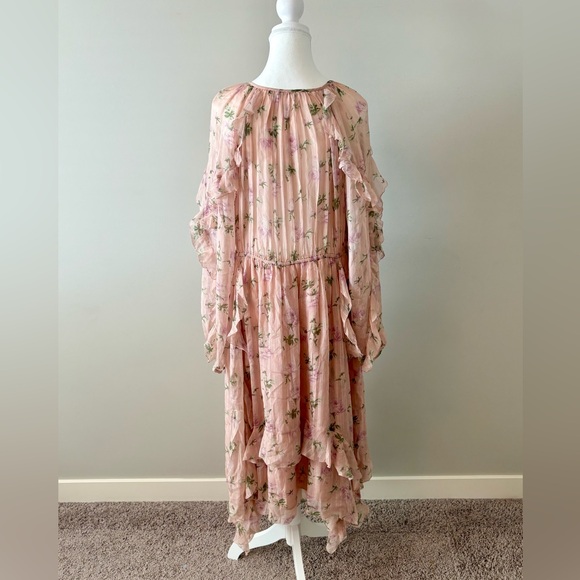 Ulla Johnson Silk Ruffle Dress in Rosewater Floral — Size 10 - Picture 4 of 10